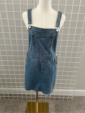 H&M Divided Blue Denim Overall Mini Dress Size 6 Cotton Casual